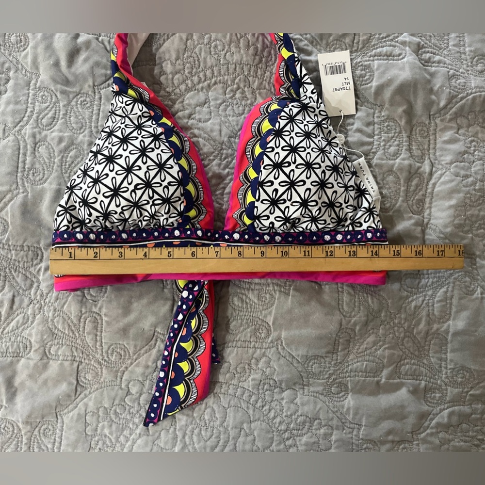 NWT Trina Turk Tanzania Multicolor Halter Tie Neck Swim Bikini Top Size 14 - Picture 10 of 10